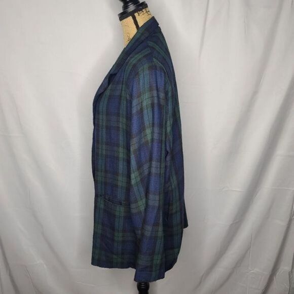 Vintage 90s Dark Green Navy Plaid Grunge Oversized Blazer Size 18/20 XXXL - Picture 4 of 12